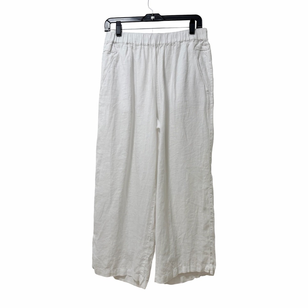 Cynthia Rowley Womens 100% Linen Pull On Wide Leg Pant Size M White Beach Resort